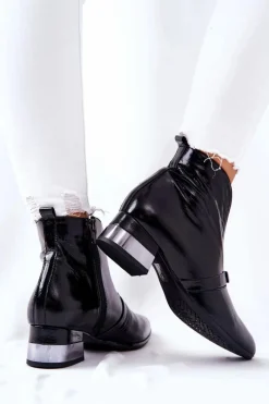 Czarne Botki|Botki Zimowe Damskie><noscript><img width=