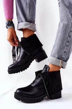 New Buty damskie Vinceza Skórzane Botki Na Obcasie Czarne Challonte