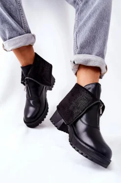 New Buty damskie Vinceza Skórzane Botki Na Obcasie Czarne Challonte