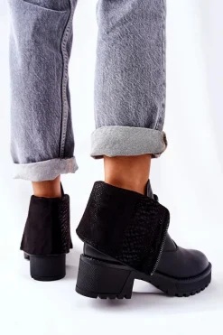 New Buty damskie Vinceza Skórzane Botki Na Obcasie Czarne Challonte