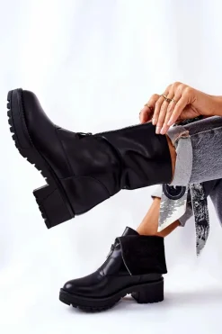 New Buty damskie Vinceza Skórzane Botki Na Obcasie Czarne Challonte