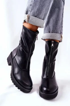 New Buty damskie Vinceza Skórzane Botki Na Obcasie Czarne Challonte