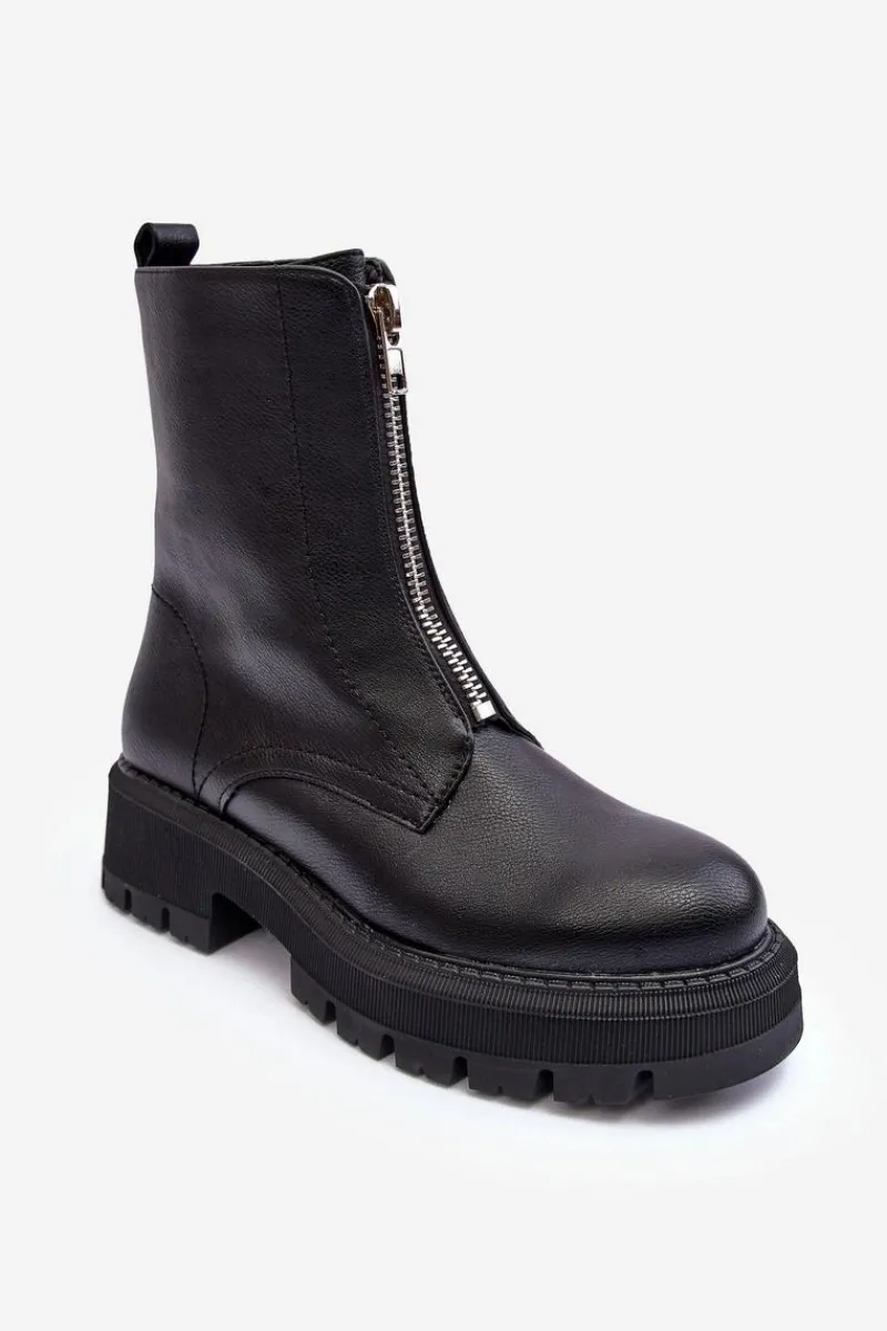 Outlet Skórzane Botki Na Płaskim Obcasie Z Suwakiem Czarne Vimal Damskie Czarne Botki|Brązowe I Beżowe Botki