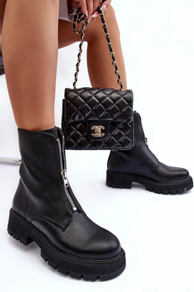 Outlet Skórzane Botki Na Płaskim Obcasie Z Suwakiem Czarne Vimal Damskie Czarne Botki|Brązowe I Beżowe Botki