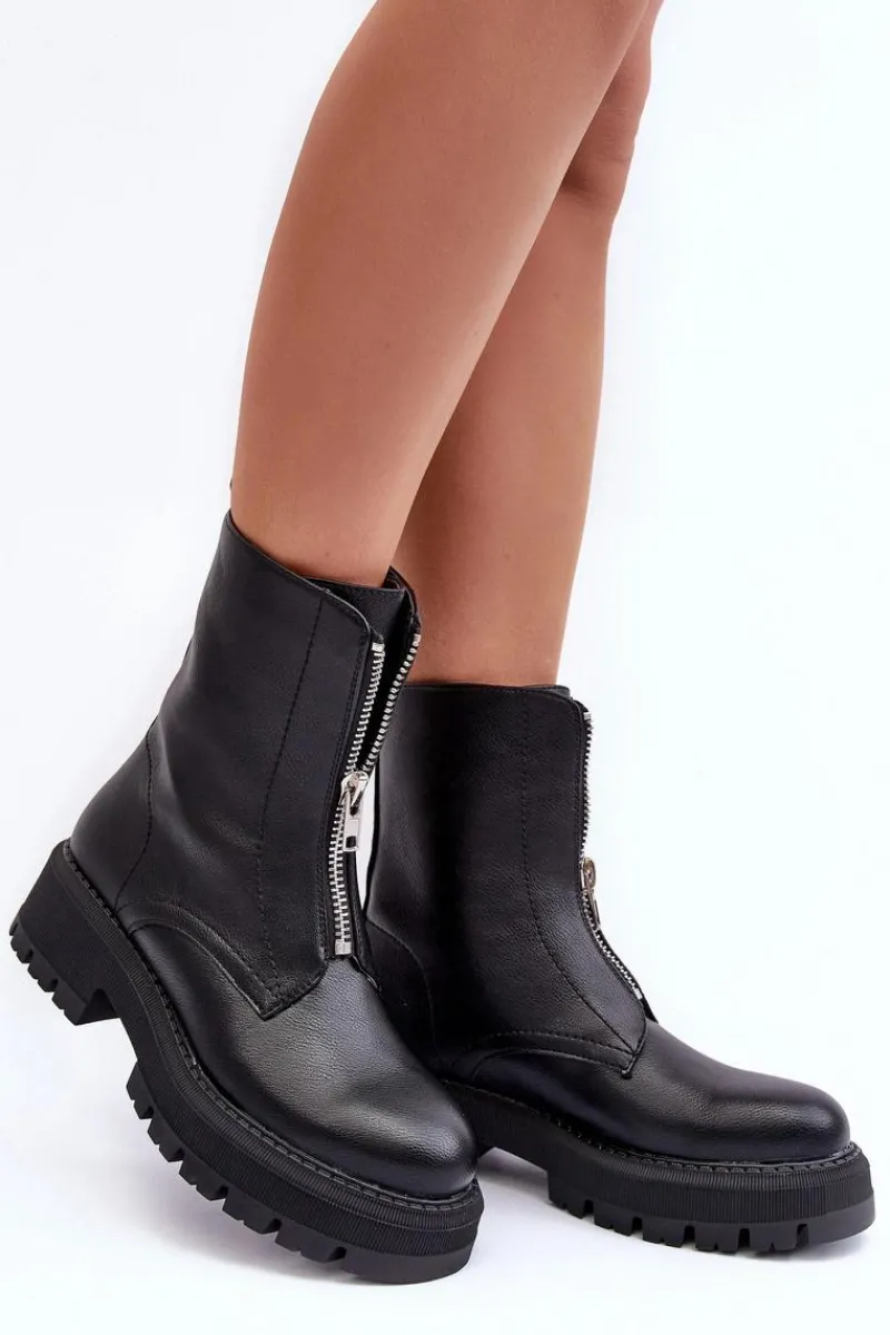 Outlet Skórzane Botki Na Płaskim Obcasie Z Suwakiem Czarne Vimal Damskie Czarne Botki|Brązowe I Beżowe Botki