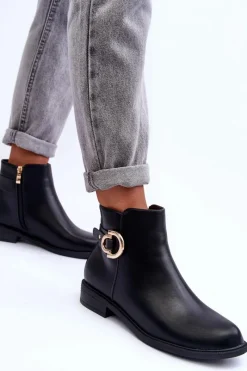 Clearance Skórzane Botki Na Płaskim Obcasie Czarne Meronei Damskie Brązowe I Beżowe Botki|Botki Płaskie