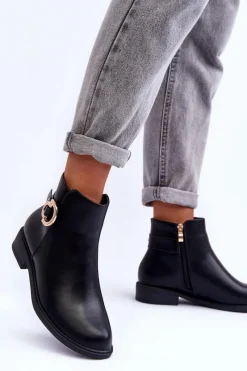 Clearance Skórzane Botki Na Płaskim Obcasie Czarne Meronei Damskie Brązowe I Beżowe Botki|Botki Płaskie