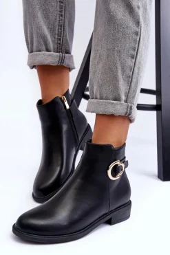 Clearance Skórzane Botki Na Płaskim Obcasie Czarne Meronei Damskie Brązowe I Beżowe Botki|Botki Płaskie