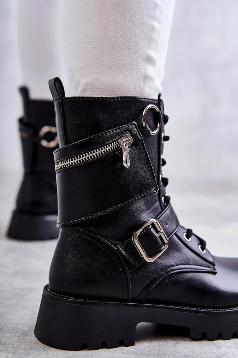 Online Boto Skórzane Botki Na Płaskim Obcasie Czarne Marlis