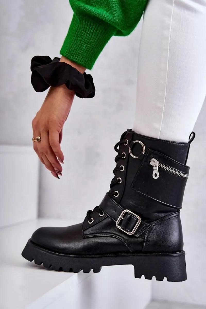 Online Boto Skórzane Botki Na Płaskim Obcasie Czarne Marlis