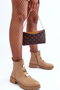 Botki Zimowe Damskie|Brązowe I Beżowe Botki><noscript><img width=