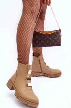 Botki Zimowe Damskie|Brązowe I Beżowe Botki><noscript><img width=