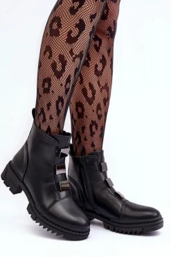 Czarne Botki|Botki Zimowe Damskie><noscript><img width=