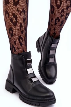 Czarne Botki|Botki Zimowe Damskie><noscript><img width=