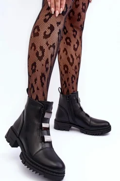 Czarne Botki|Botki Zimowe Damskie><noscript><img width=