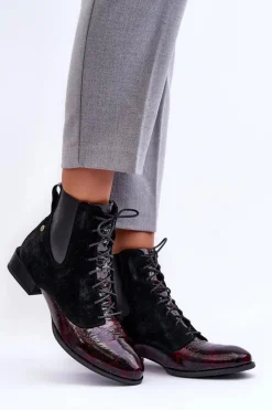 Clearance Skórzane Botki Na Płaskim Obcasie 06200-08 Czarne Damskie Botki Maciejka|Botki Skórzane