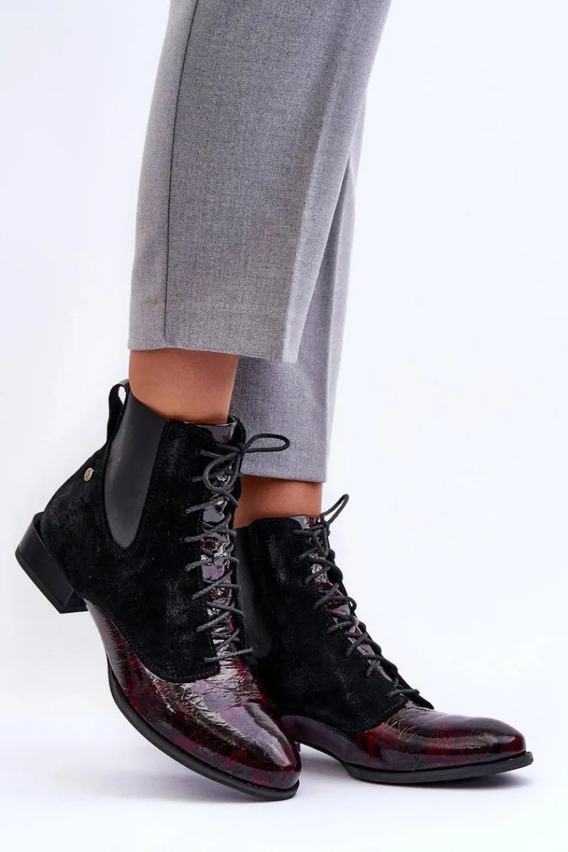 Clearance Skórzane Botki Na Płaskim Obcasie 06200-08 Czarne Damskie Botki Maciejka|Botki Skórzane