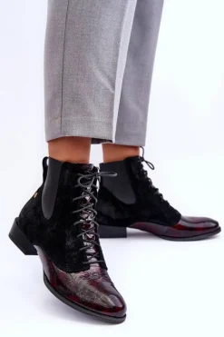 Clearance Skórzane Botki Na Płaskim Obcasie 06200-08 Czarne Damskie Botki Maciejka|Botki Skórzane