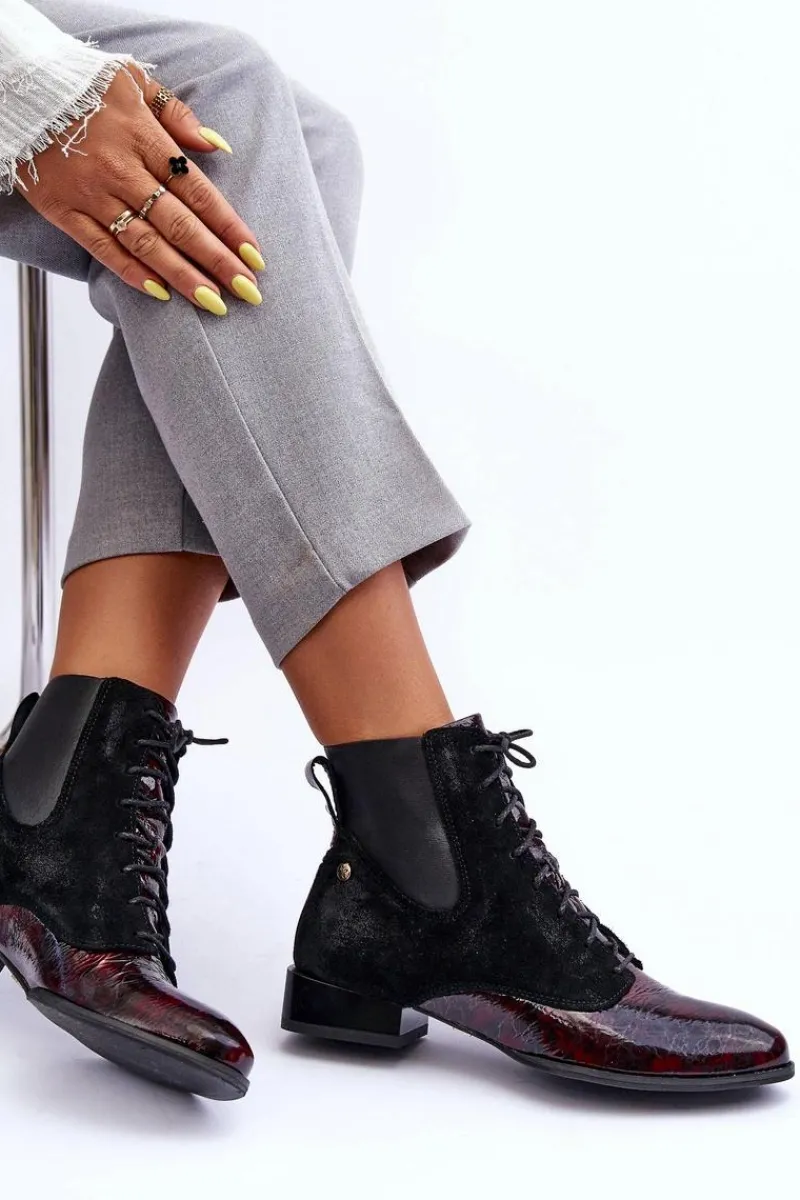 Clearance Skórzane Botki Na Płaskim Obcasie 06200-08 Czarne Damskie Botki Maciejka|Botki Skórzane