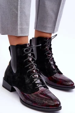 Clearance Skórzane Botki Na Płaskim Obcasie 06200-08 Czarne Damskie Botki Maciejka|Botki Skórzane