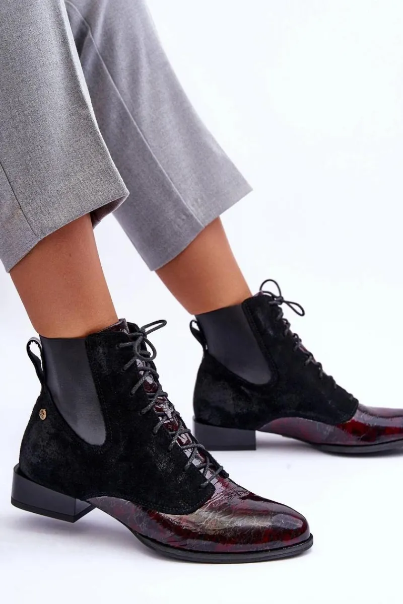 Clearance Skórzane Botki Na Płaskim Obcasie 06200-08 Czarne Damskie Botki Maciejka|Botki Skórzane