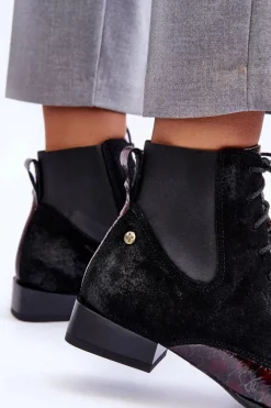 Clearance Skórzane Botki Na Płaskim Obcasie 06200-08 Czarne Damskie Botki Maciejka|Botki Skórzane