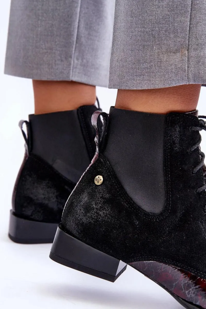 Clearance Skórzane Botki Na Płaskim Obcasie 06200-08 Czarne Damskie Botki Maciejka|Botki Skórzane