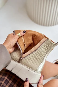 Best Maciejka Skórzane Botki Na Platformie 06751-25 Złote Złoty