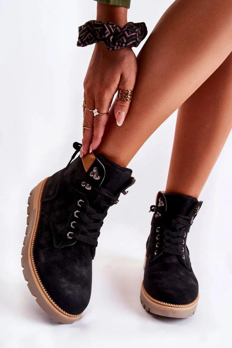 Czarne Botki|Botki Zimowe Damskie>Boto Skórzane Botki Na Platformie Czarne Ressa