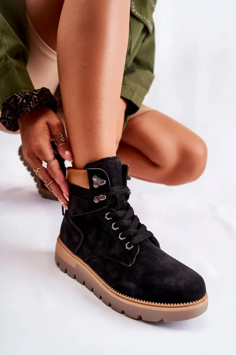 Czarne Botki|Botki Zimowe Damskie>Boto Skórzane Botki Na Platformie Czarne Ressa