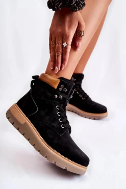 Czarne Botki|Botki Zimowe Damskie><noscript><img width=