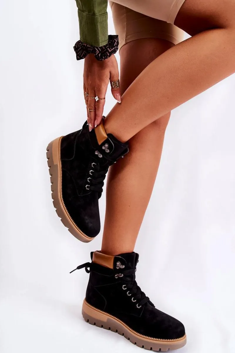 Czarne Botki|Botki Zimowe Damskie>Boto Skórzane Botki Na Platformie Czarne Ressa