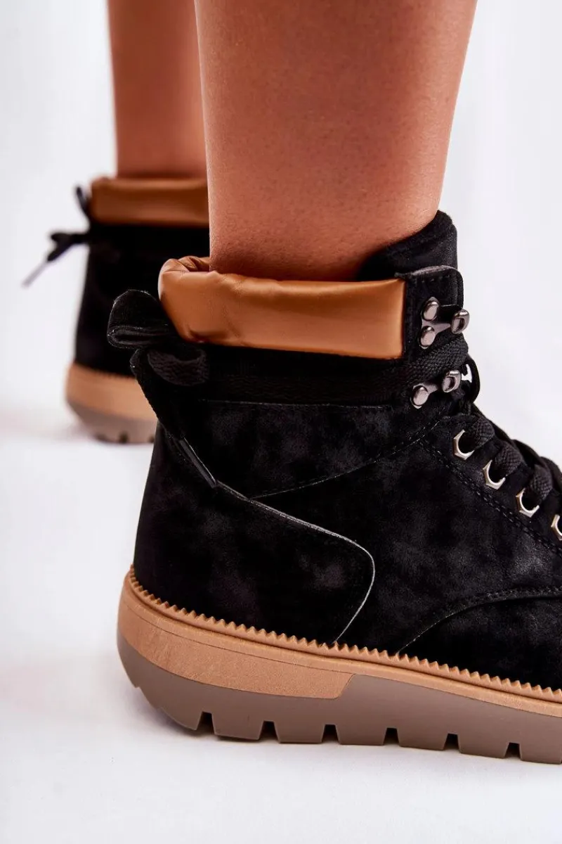 Czarne Botki|Botki Zimowe Damskie>Boto Skórzane Botki Na Platformie Czarne Ressa