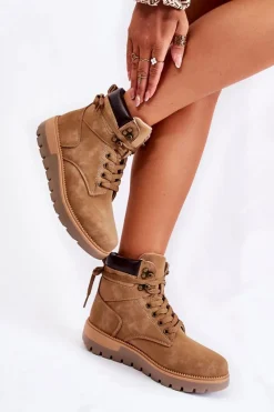 Best Boto Skórzane Botki Na Platformie Brązowe Ressa