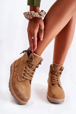 Best Boto Skórzane Botki Na Platformie Brązowe Ressa