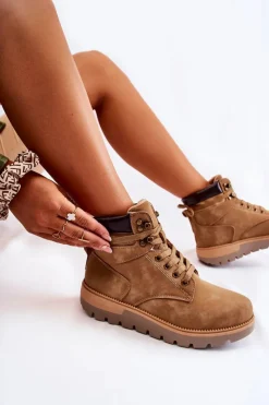 Best Boto Skórzane Botki Na Platformie Brązowe Ressa