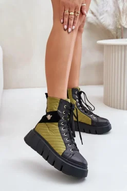 Hot Maciejka Skórzane Botki Na Platformie 06751-01 Czarne