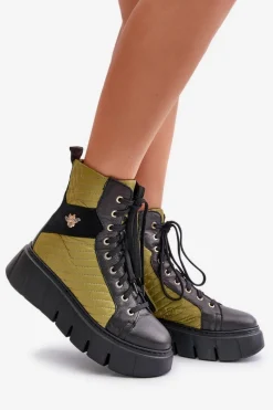 Hot Maciejka Skórzane Botki Na Platformie 06751-01 Czarne