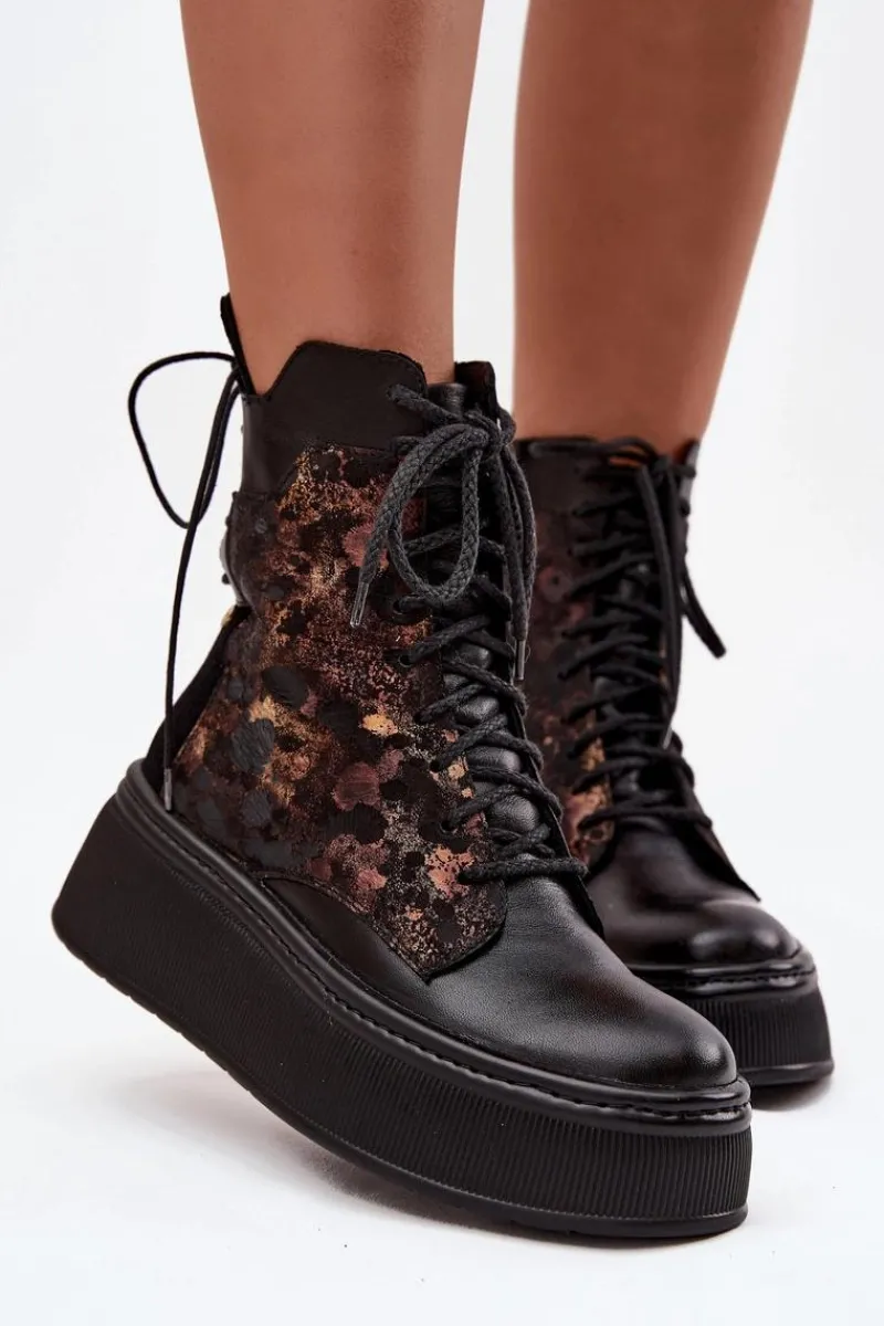 Botki Ocieplane|Botki Maciejka>Maciejka Skórzane Botki Na Platformie 07086-01 Czarne