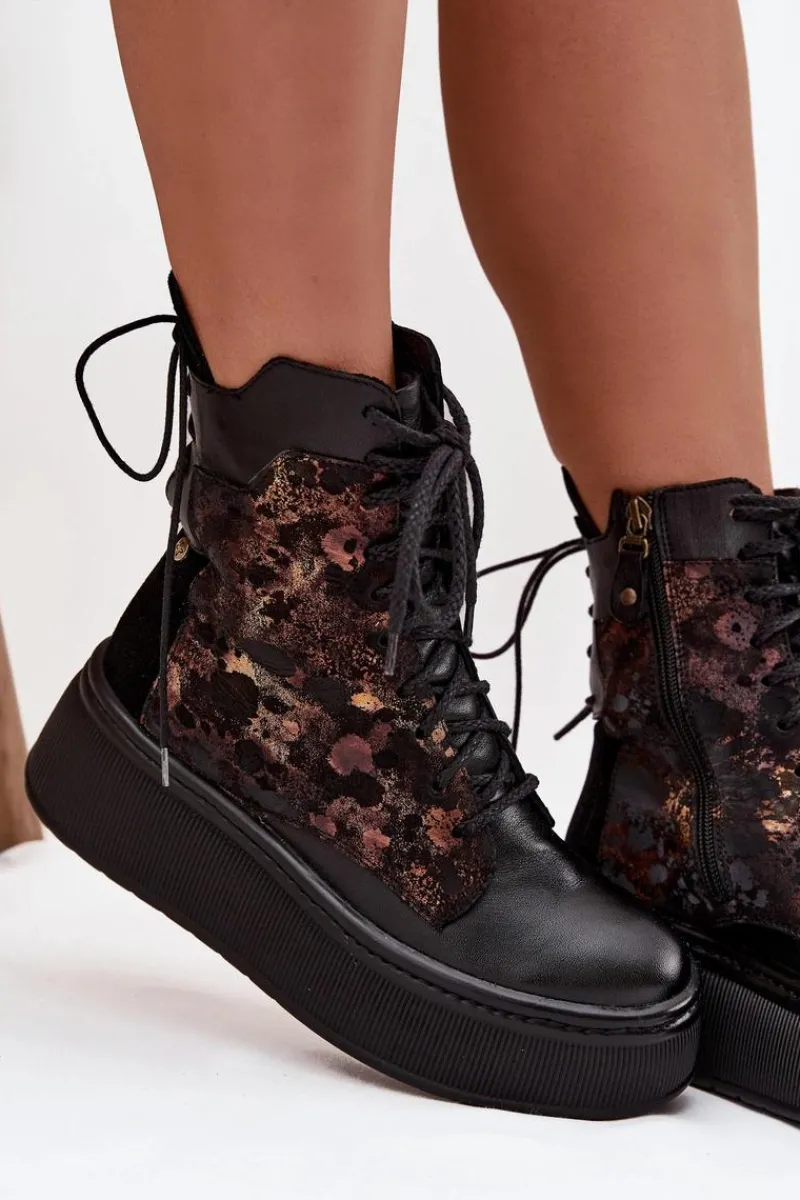 Botki Ocieplane|Botki Maciejka>Maciejka Skórzane Botki Na Platformie 07086-01 Czarne