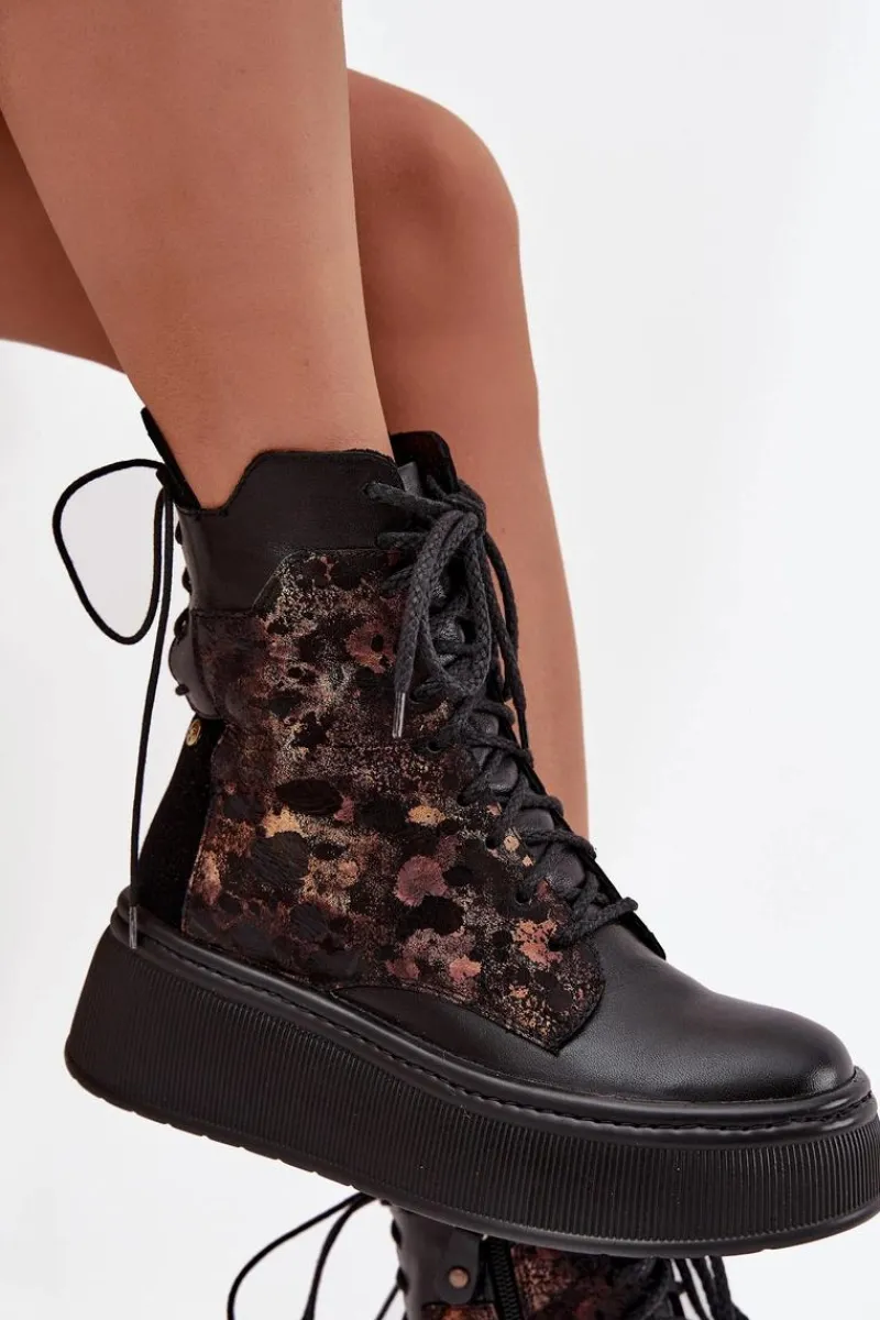 Botki Ocieplane|Botki Maciejka>Maciejka Skórzane Botki Na Platformie 07086-01 Czarne