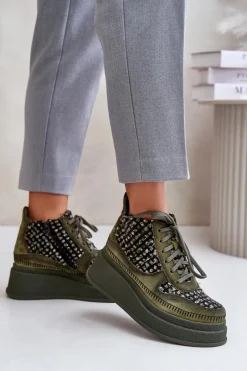 Online Maciejka Skórzane Botki Na Platformie I Koturnie 06759-09 Zielone