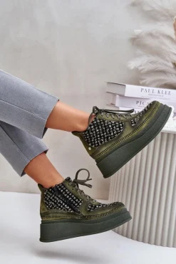 Online Maciejka Skórzane Botki Na Platformie I Koturnie 06759-09 Zielone