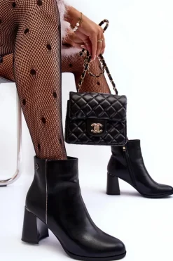 Botki Ocieplane|Botki Na Słupku>Boto Skórzane Botki Na Słupku Czarne Popilla