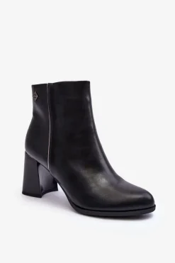 Botki Ocieplane|Botki Na Słupku>Boto Skórzane Botki Na Słupku Czarne Popilla
