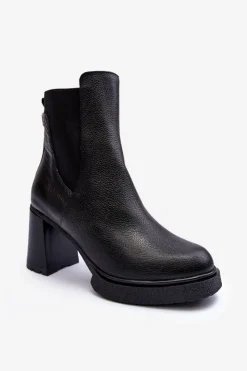 Botki Ocieplane|Botki Skórzane>Boto Skórzane Botki Na Słupku Czarne Lemar Liresa
