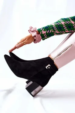 Sale Skórzane Botki Na Słupku Czarne 2354 Damskie Botki Na Słupku|Czarne Botki