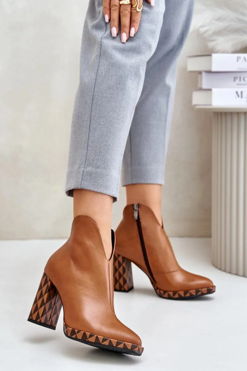 Best Laura Messi Skórzane Botki Na Słupku 2836 Brązowe