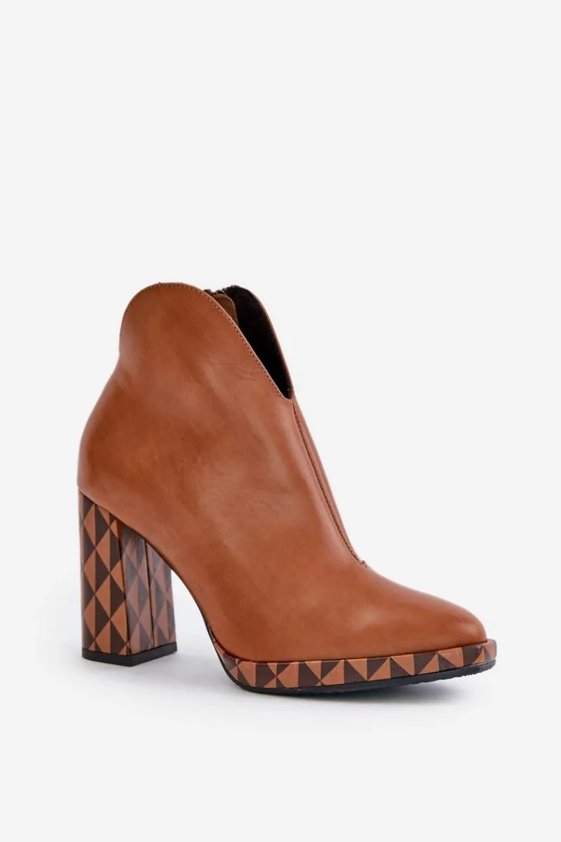 Best Laura Messi Skórzane Botki Na Słupku 2836 Brązowe