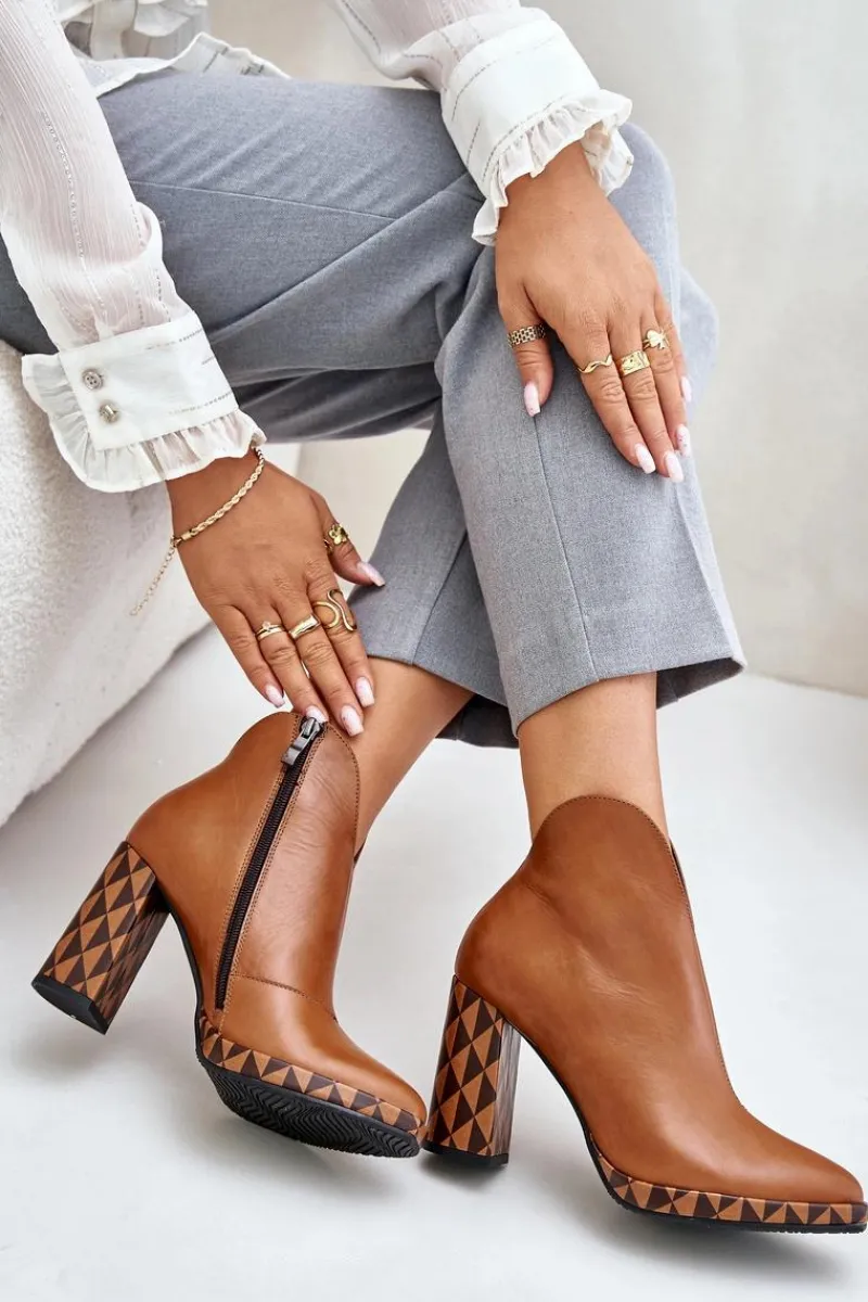 Best Laura Messi Skórzane Botki Na Słupku 2836 Brązowe